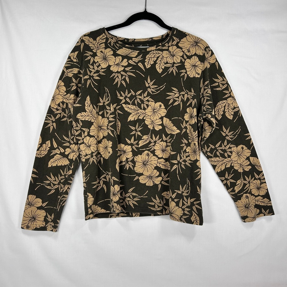 Vintage Y2K Caribbean Joe Brown Floral Long Sleeve Top Size L